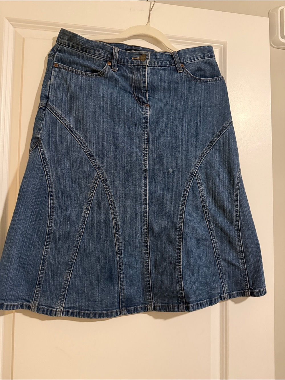 New York & Company Dark Blue Denim A-Line Skirt